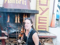 DSC_0134 Jen saying hello to her little friend -- Guinea Pig at Fiambre's (Quito, Ecuador) - 27 December 2015