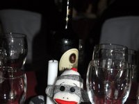 DSC_2590 Sock Monkey enjoying Dinner and Flamenco show at El Palacio Andaluz (Seville, Spain) -- 2 January 2014