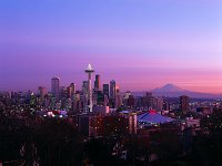 Downtown Seattle and Mount Rainier at Sunset, Washington